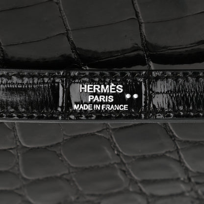 Hermes Shiny Niloticus Crocodile Kelly Sellier 32 Black 8 of 12