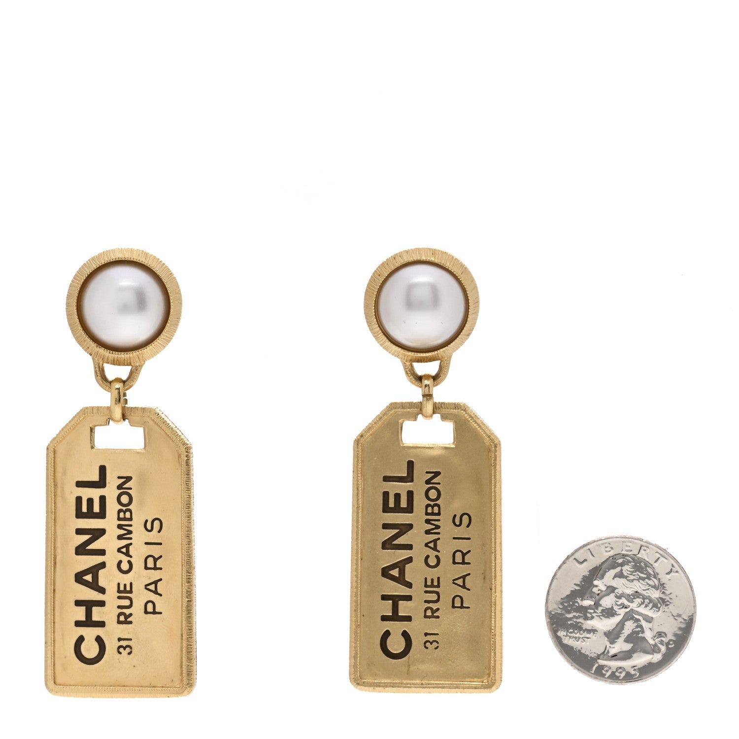 Chanel Pearl CC Tags Drop Earrings Gold 2 of 4