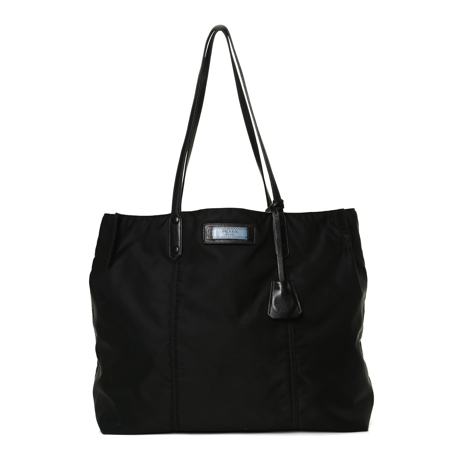 Prada Tessuto Nylon Glace Calfskin Etiquette Tote Black 2 of 16