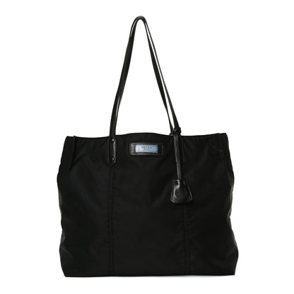Prada Tessuto Nylon Glace Calfskin Etiquette Tote Black 2 of 16