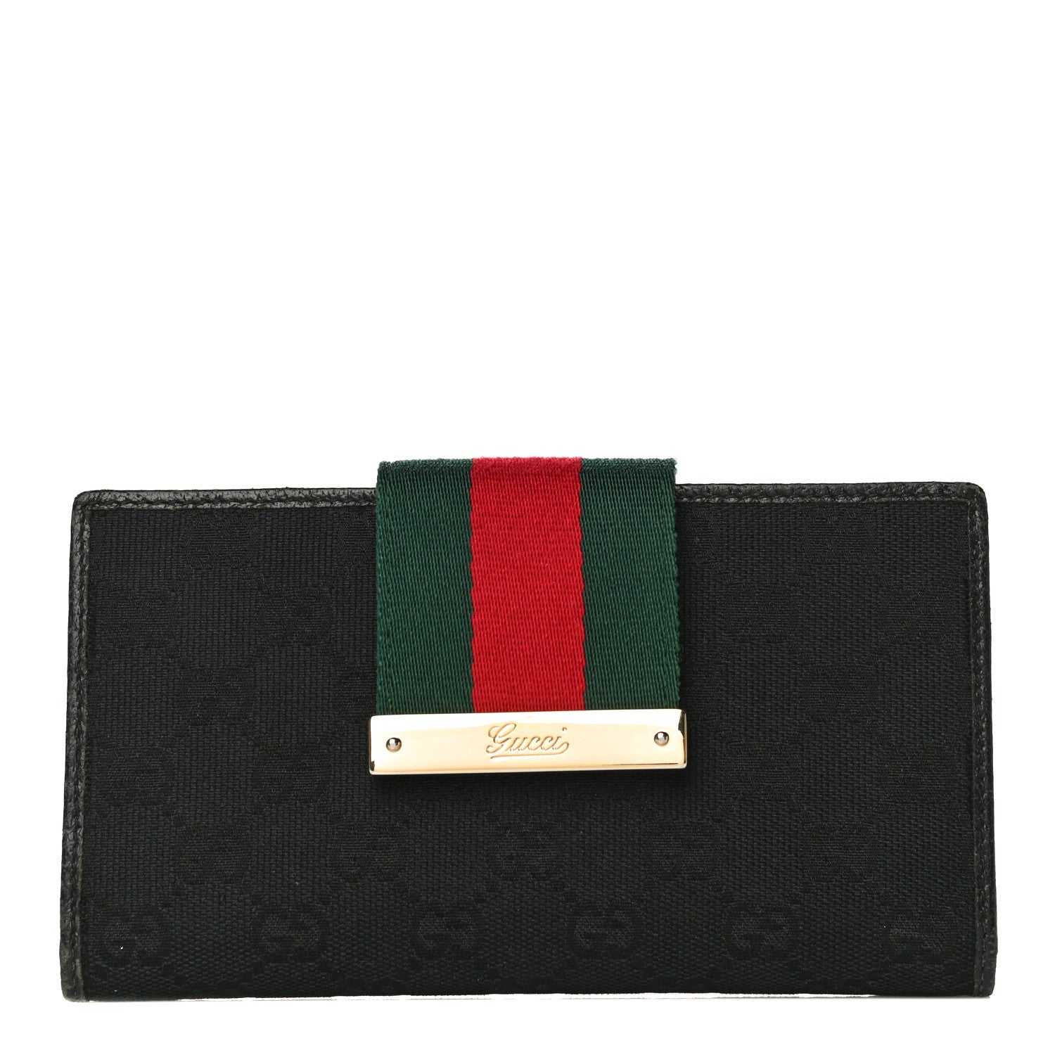 Gucci Monogram Grained Calfskin Ladies Web Continental Wallet Black 1 of 22