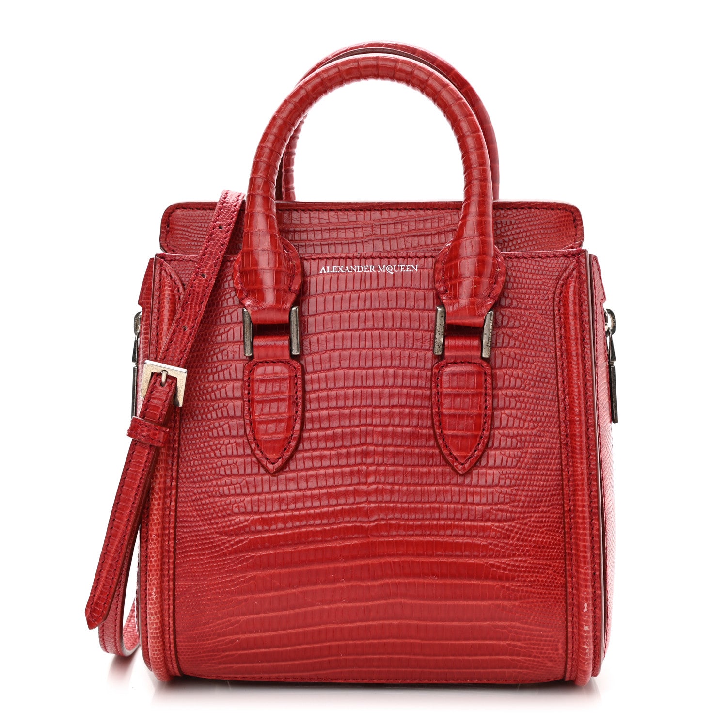 Alexander McQueen Calfskin Lizard Embossed Mini Heroine Scarlet 1 of 14