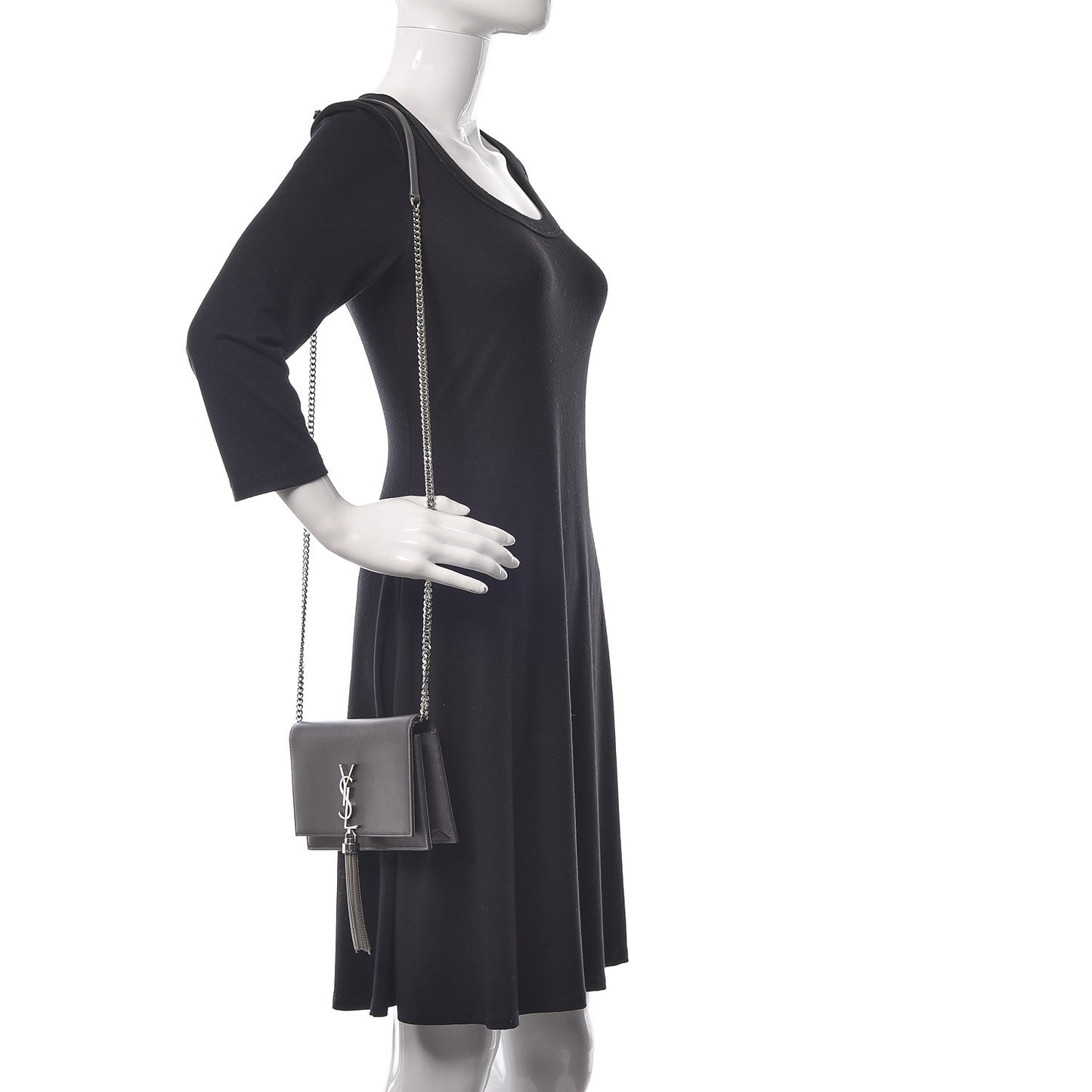 Smooth Calfskin Classic Monogram Kate Tassel Chain Wallet Grey