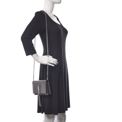 Saint Laurent Smooth Calfskin Classic Monogram Kate Tassel Chain Wallet Grey 2 of 13