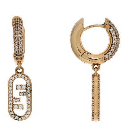 Fendi Metal Crystal O'Lock Huggie Earrings Gold 1 of 5