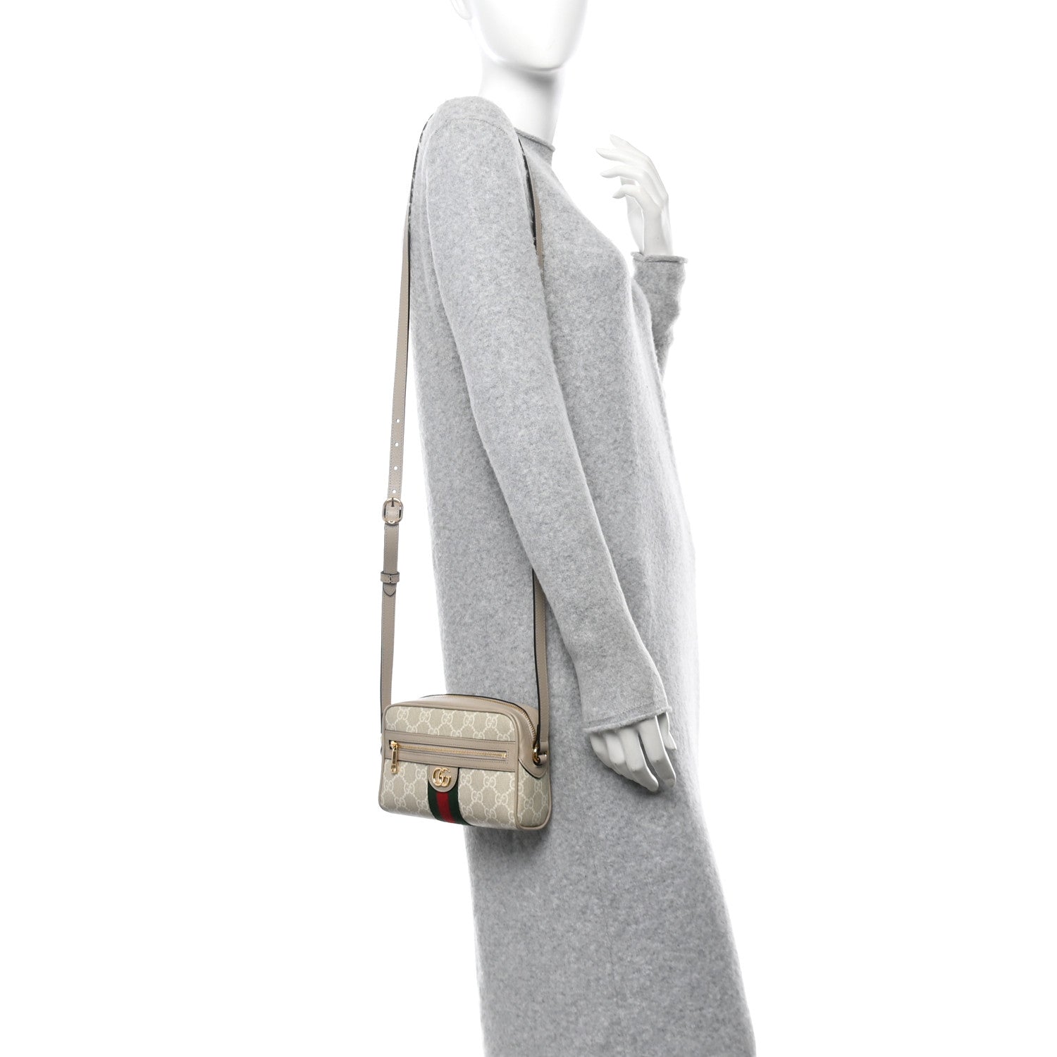 Gucci GG Supreme Monogram Textured Dollar Calfskin Mini Ophidia Shoulder Bag Beige Mystic White Oatmeal 2 of 12