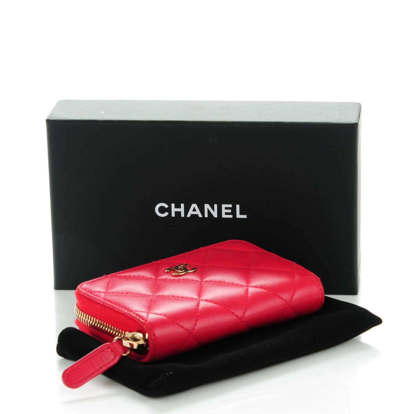 Lambskin Quilted Zip Around Coin Purse Wallet Red