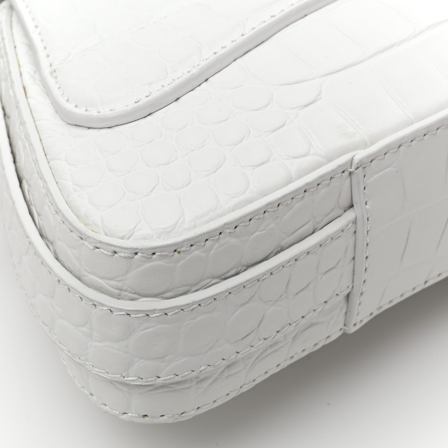 Calfskin Crocodile Embossed Small Lindsay Shoulder Bag Optic White