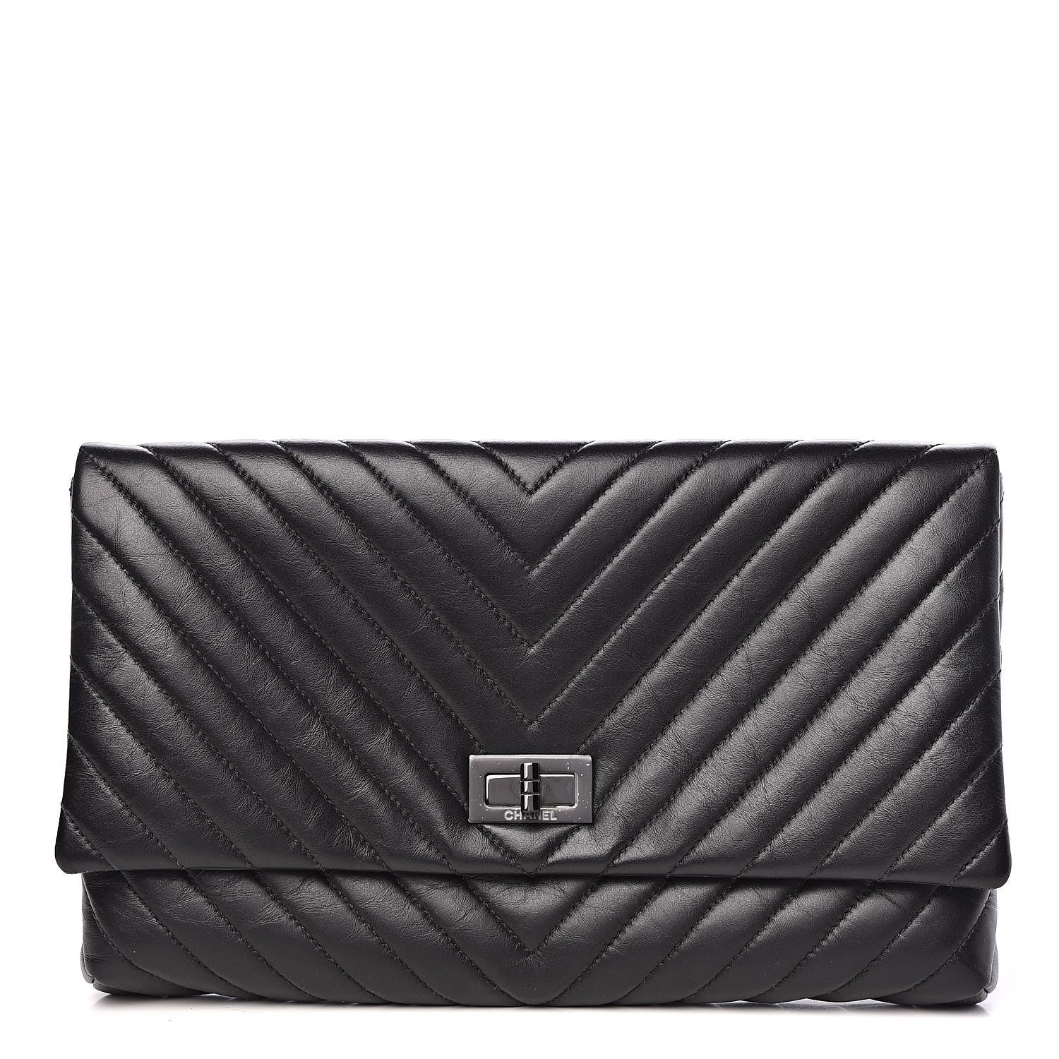 Chanel Aged Calfskin Chevron Quilted Reissue 2.55 Clutch Black 1 of 11