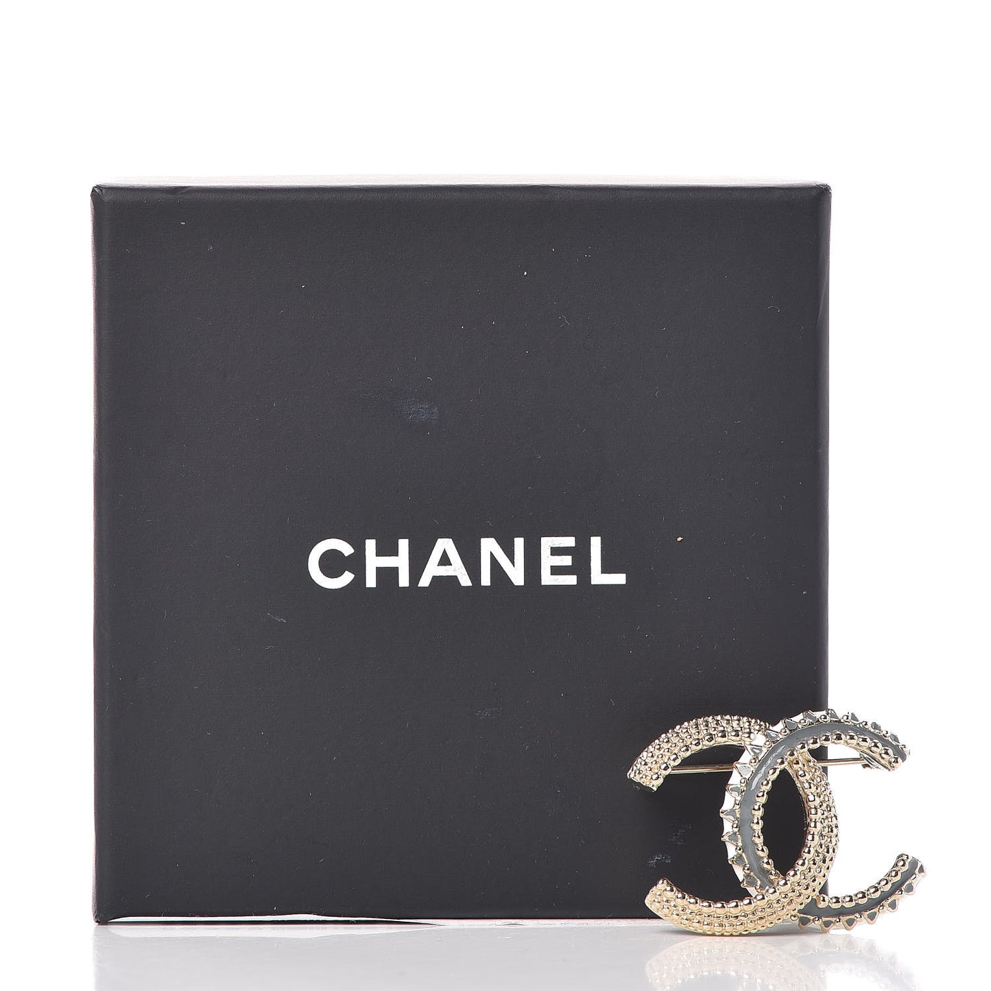 Enamel CC Brooch Gold Pearly White