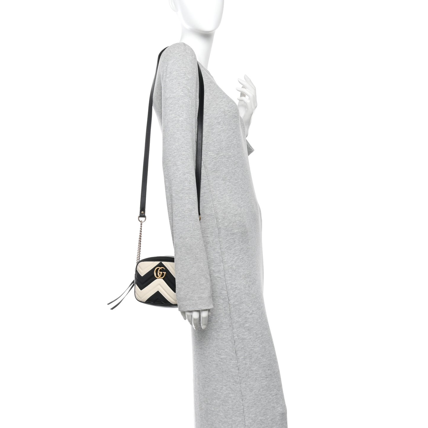 Calfskin Matelasse Mini GG Marmont Chain Shoulder Bag Black White