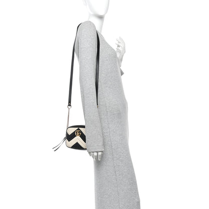 Gucci Calfskin Matelasse Mini GG Marmont Chain Shoulder Bag Black White 2 of 10