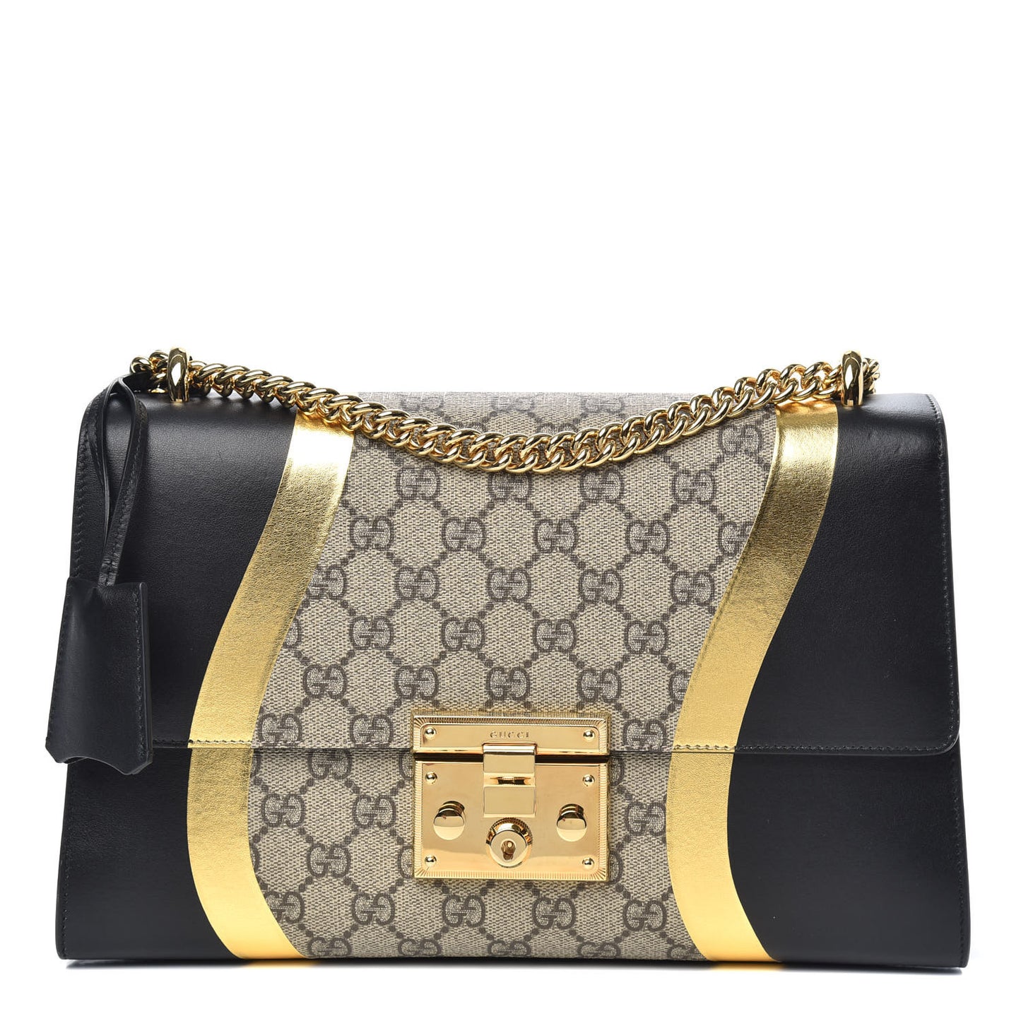 Calfskin GG Supreme Monogram Medium Padlock Shoulder Bag Black Gold