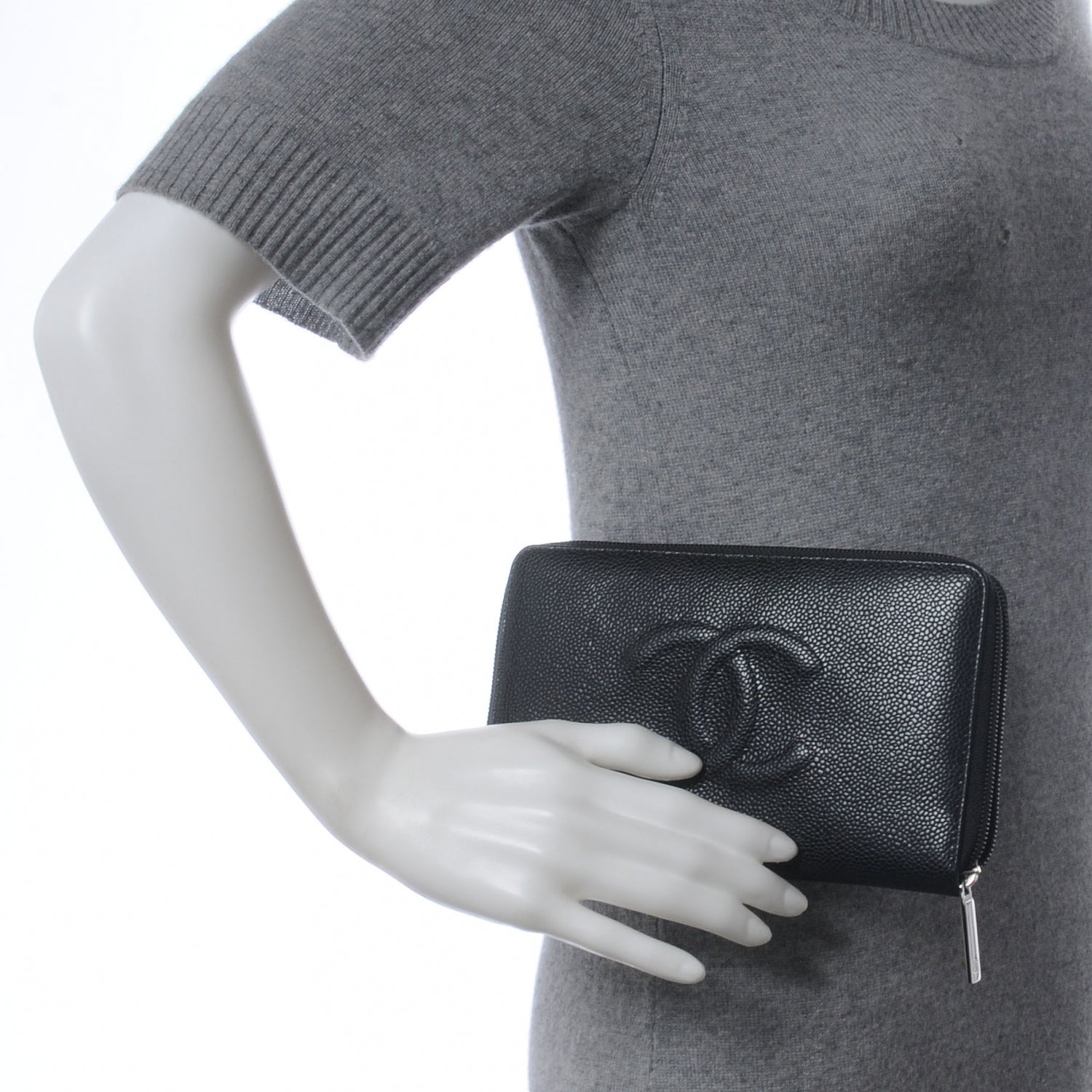Chanel Caviar CC Zip Around Wallet Black 2 of 9