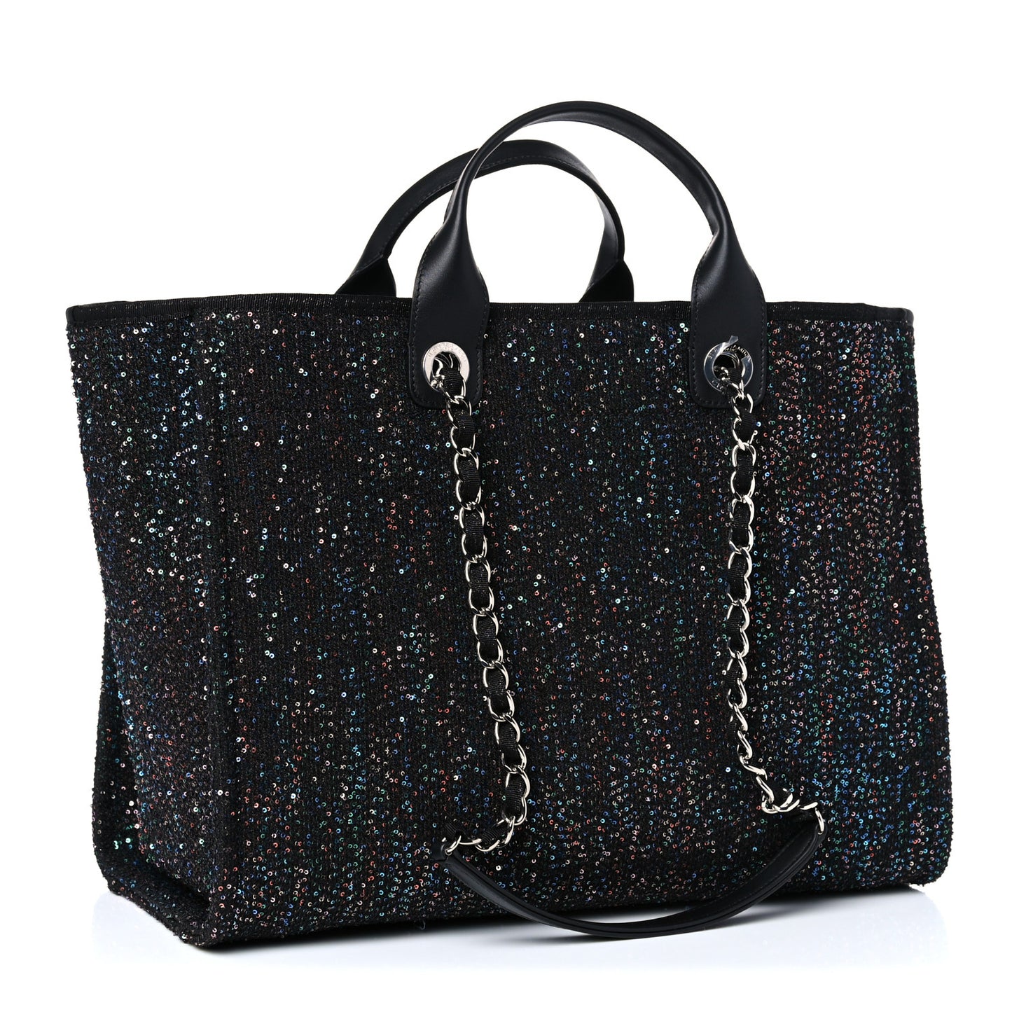 Calfskin Sequin Medium Deauville Tote Black