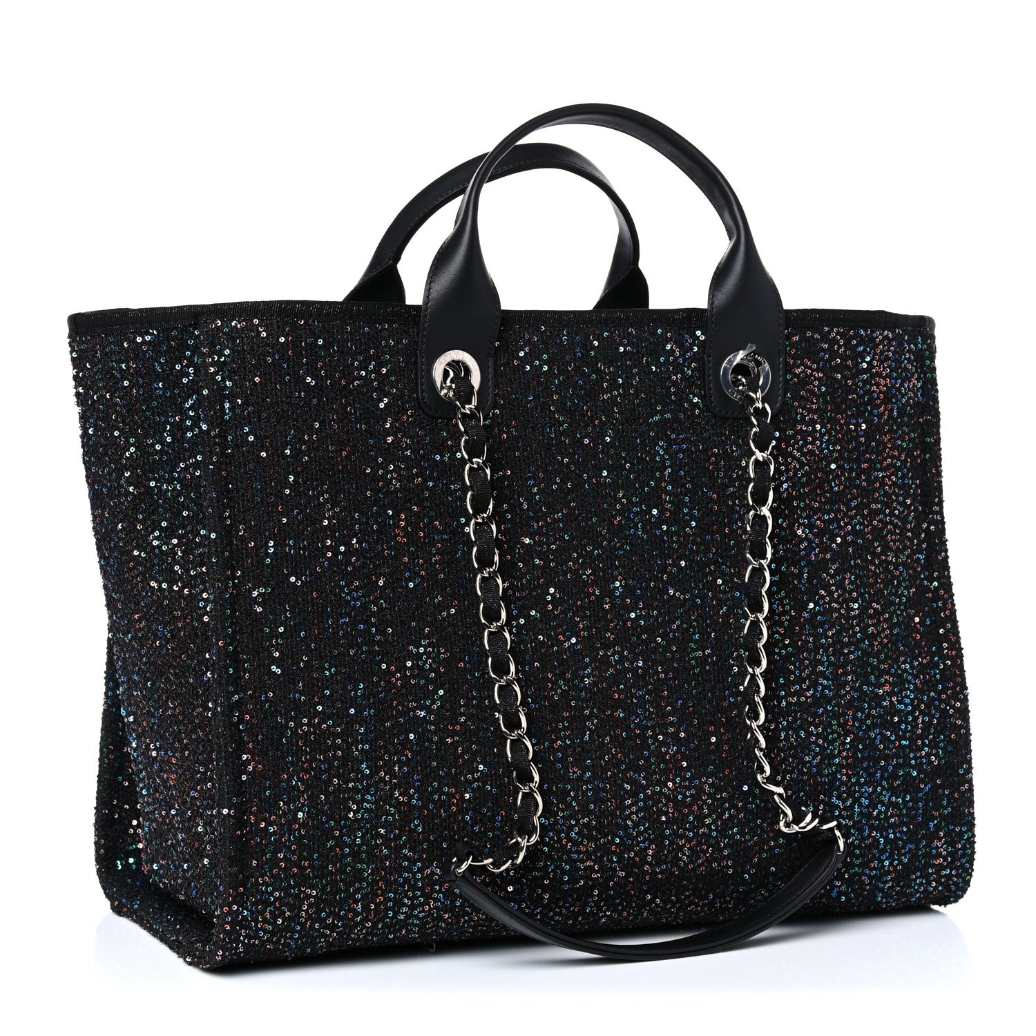 Chanel Calfskin Sequin Medium Deauville Tote Black 3 of 9