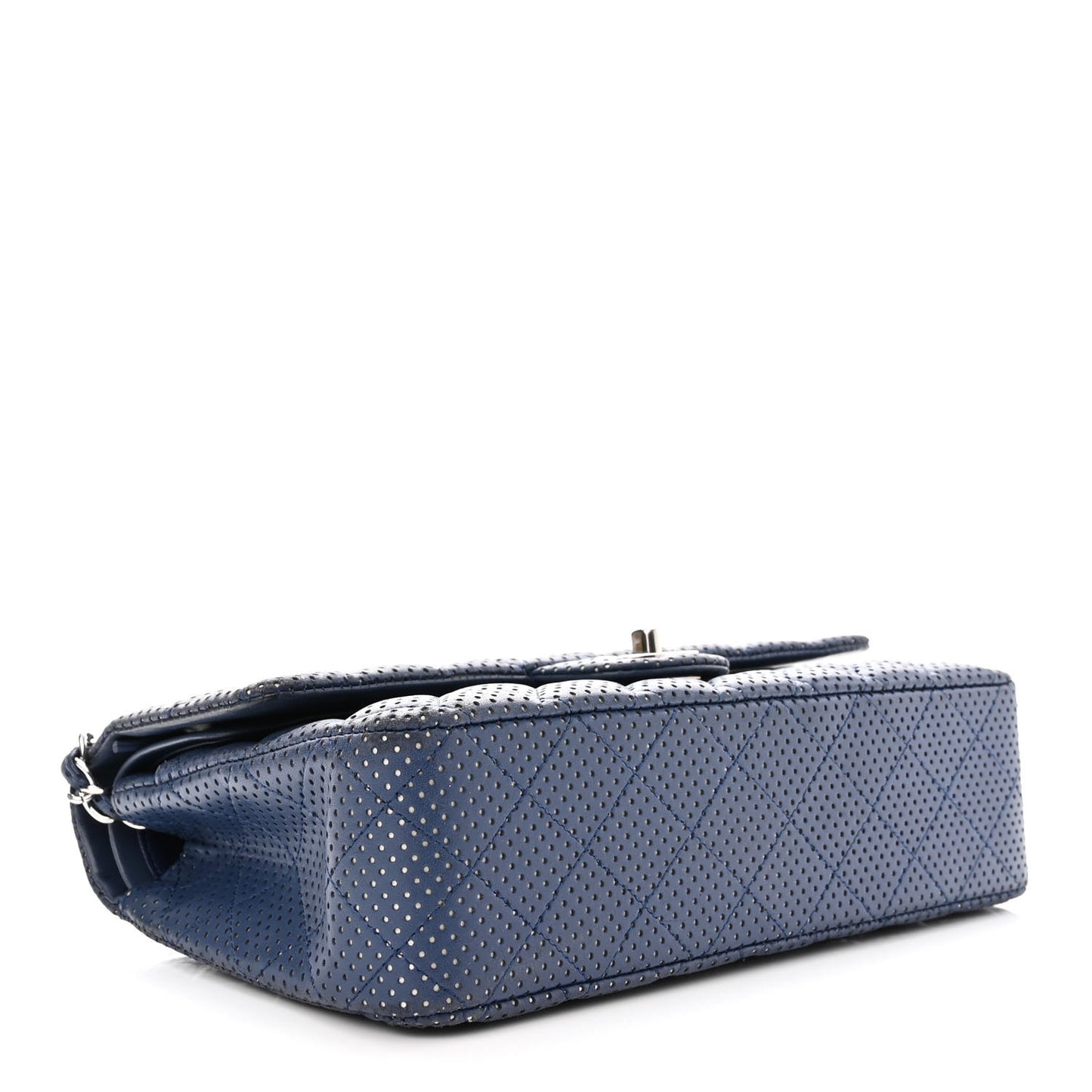 Lambskin Perforated Medium Double Flap Blue