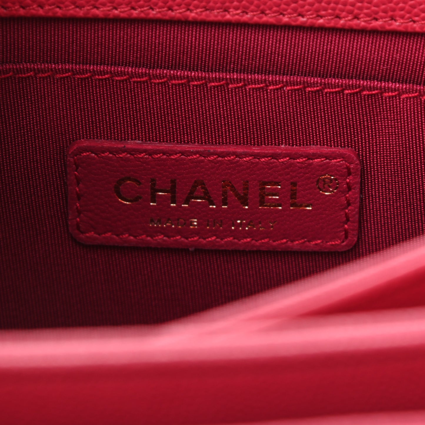 Grained Calfskin Stitched Small Enamel CC Flap Bag Pink