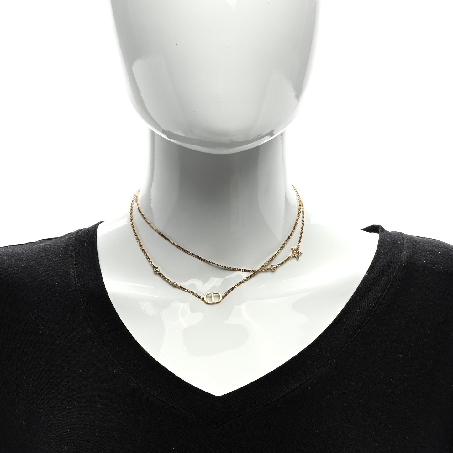 Metal Crystal Petit CD Double Necklace Gold