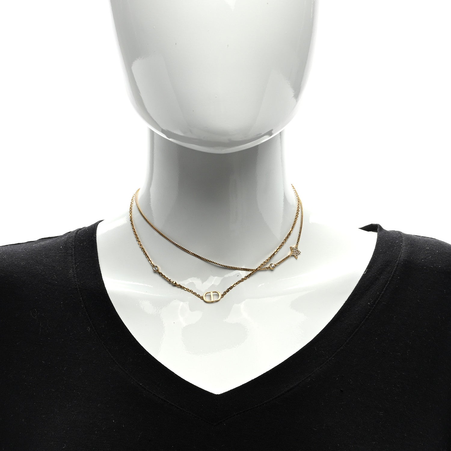 Christian Dior Metal Crystal Petit CD Double Necklace Gold 2 of 4