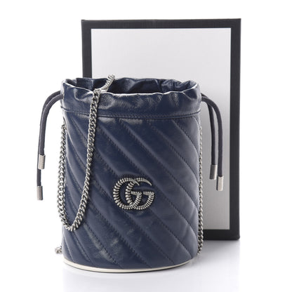 Gucci Vintage Effect Calfskin Matelasse Diagonal Mini Torchon GG Marmont 2.0 Bucket Bag Blue Agata Mystic White 11 of 11