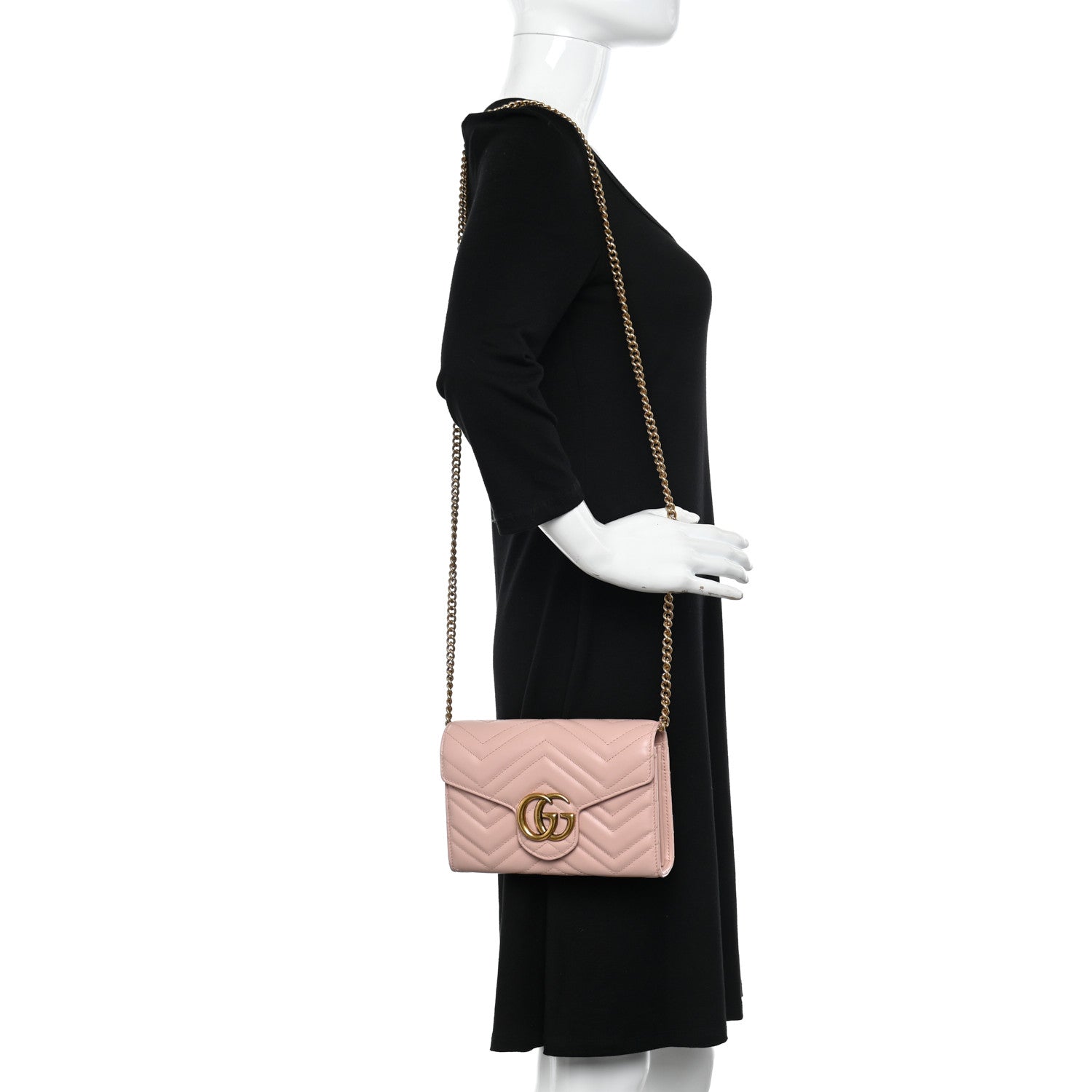 Gucci Calfskin Matelasse GG Marmont Chain Wallet Perfect Pink 2 of 10