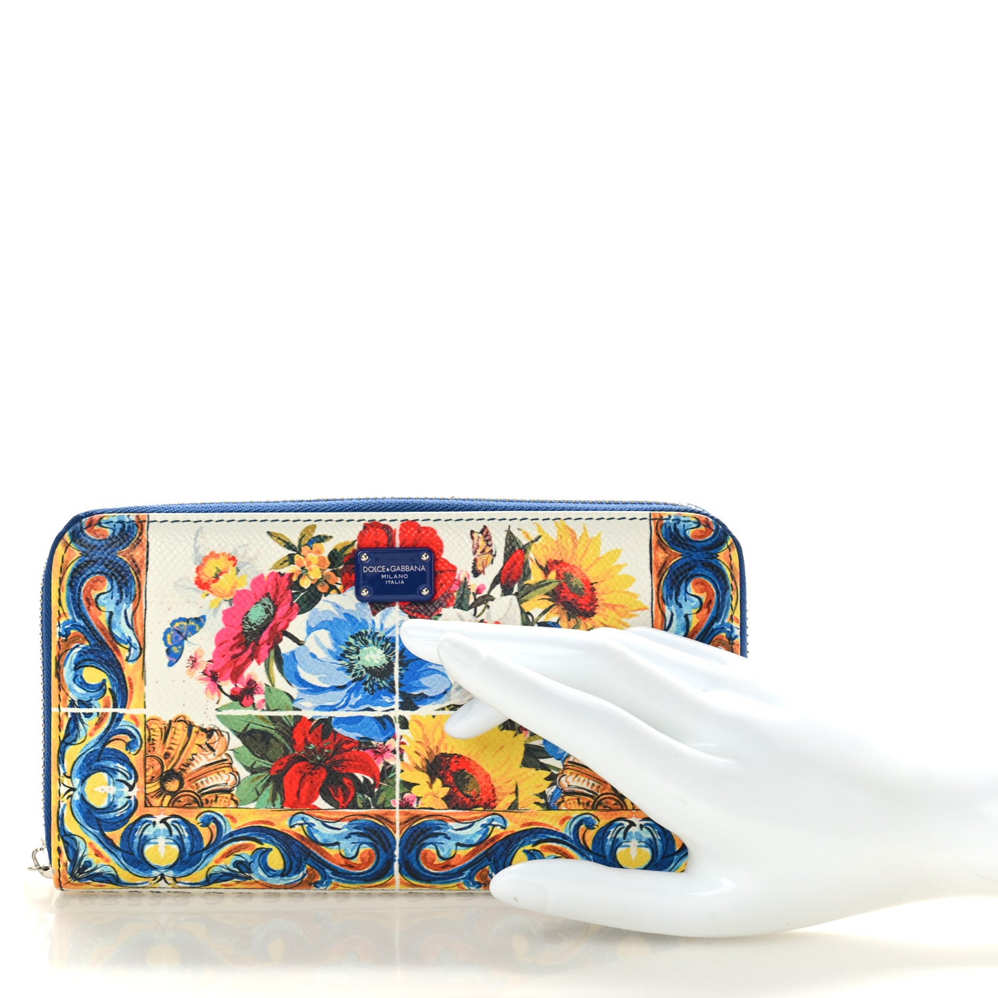 DOLCE GABBANA Dauphine Majolica Printed Zip Around Wallet Multicolor