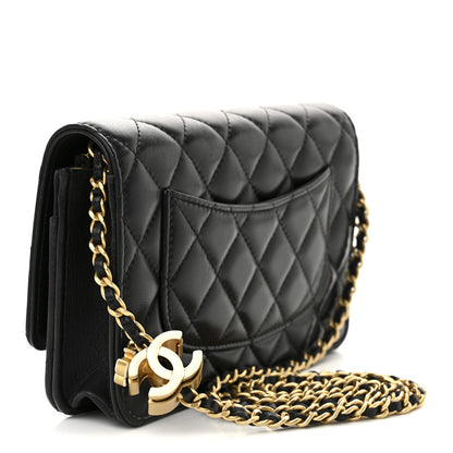 Chanel Shiny Lambskin Quilted Enamel Wallet On Chain WOC Black 3 of 12