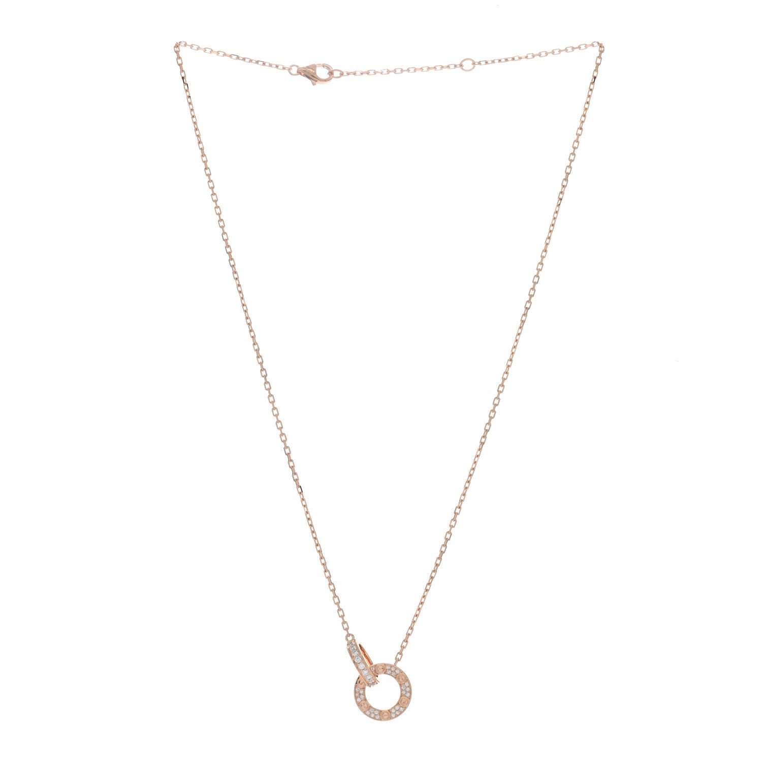 Cartier 18K Pink Gold Diamond Interlocking LOVE Paved Necklace 2 of 5