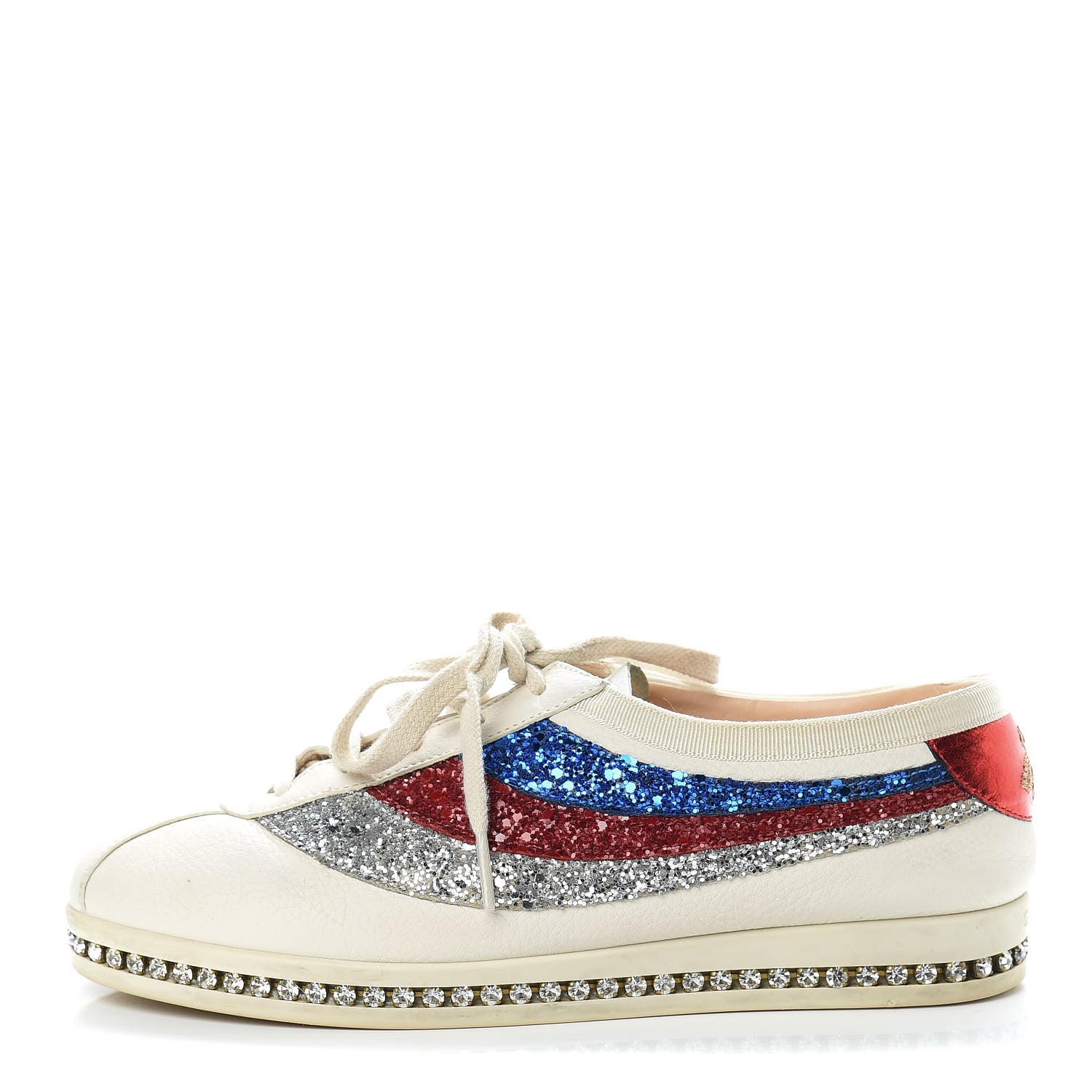 Gucci Calfskin Glitter Crystal Womens Sylvie Web Falacer Sneakers 36.5 White 1 of 18