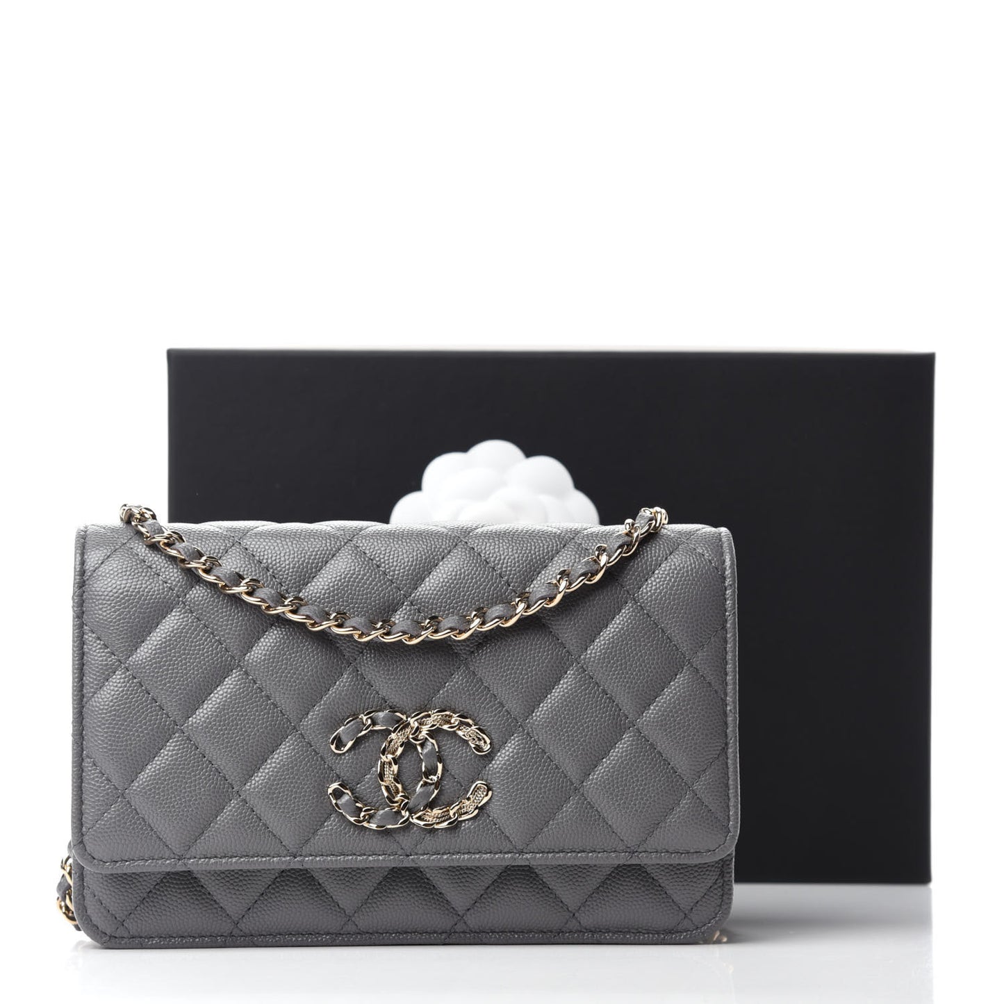 Caviar Quilted French New Wave Chain CC Wallet On Chain WOC Grey