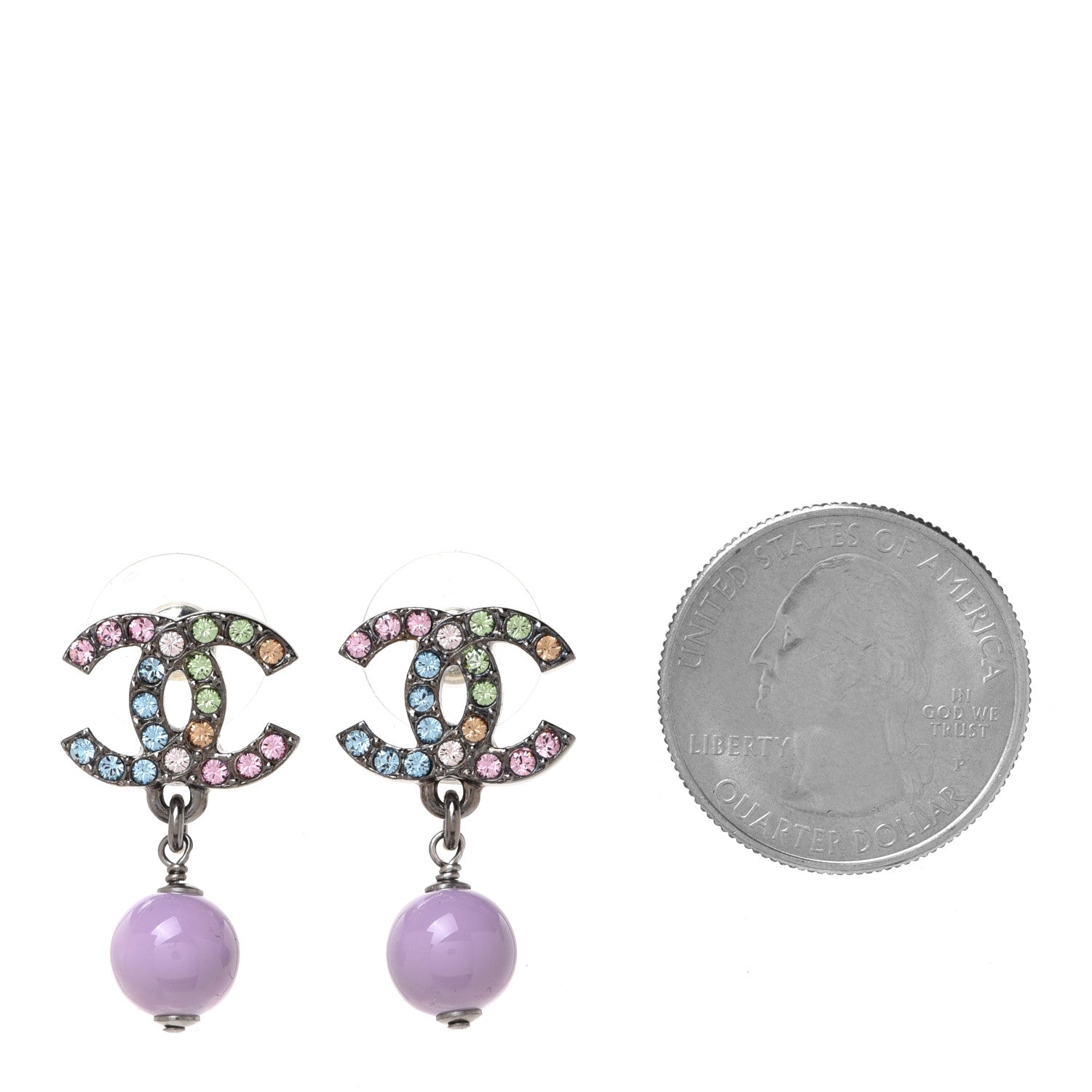Chanel Ruthenium Crystal Bead CC Drop Earrings Multicolor 2 of 5