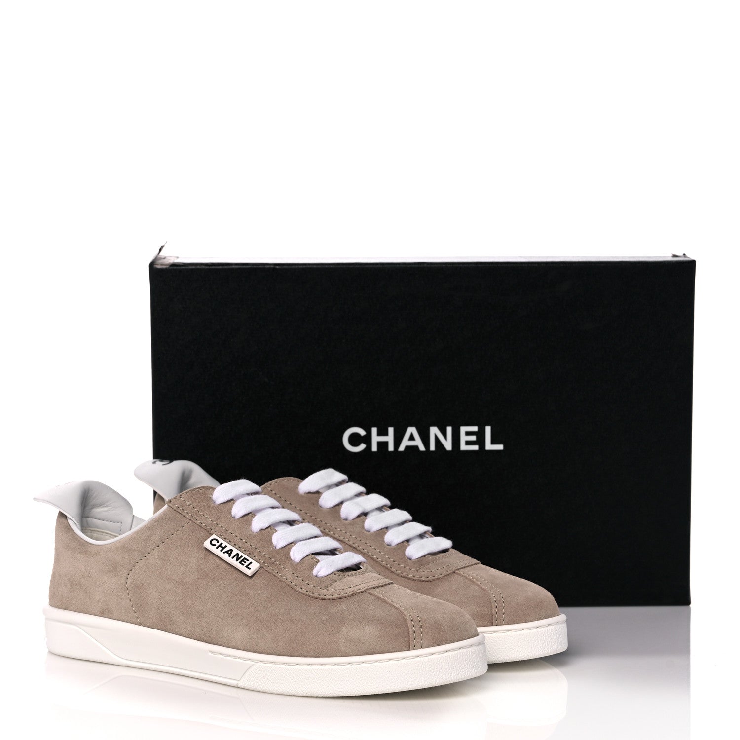 Chanel Suede Calfskin Womens Sneakers 39.5 Dark Beige 11 of 11