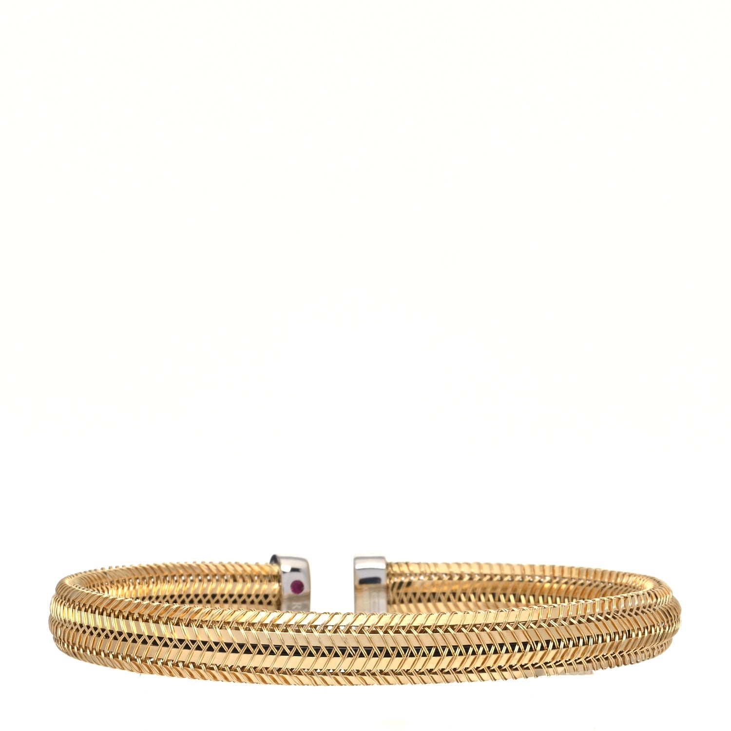 Roberto Coin 18K Yellow White Gold Diamond Woven Cuff Bracelet 2 of 4