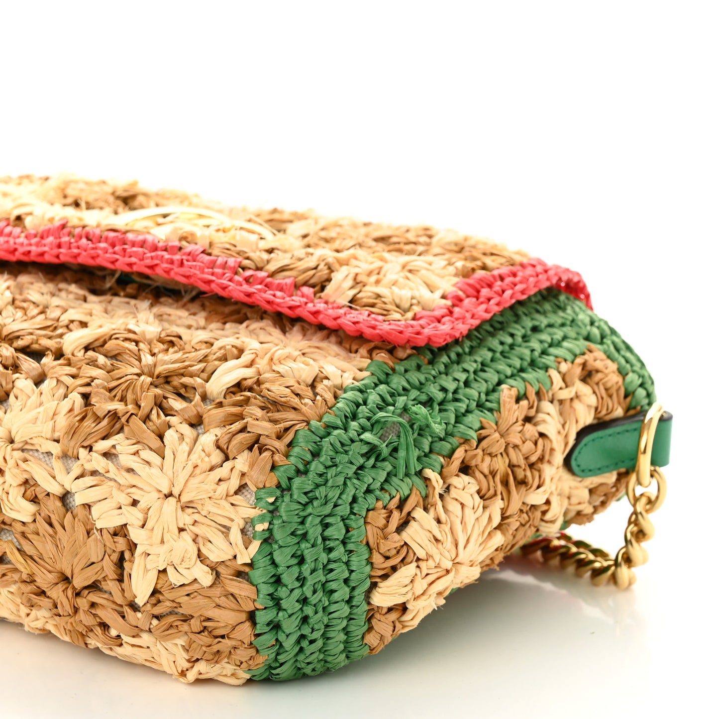 Raffia Azalea Calfskin Crochet Flower Small GG Marmont Shoulder Bag Natural Ecru Green Red New Shamarock