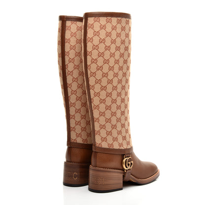 Gucci GG Monogram Calfskin Lola Tall Boots 36 Beige Ruggine Cuir 4 of 7