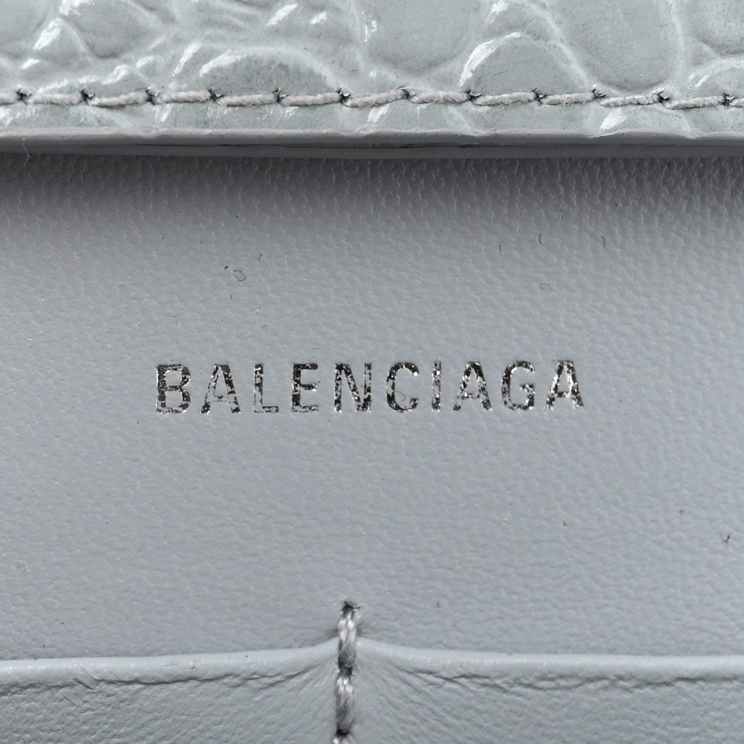 Balenciaga Shiny Calfskin Crocodile Embossed Hourglass Chain Bag Ash Blue 6 of 17