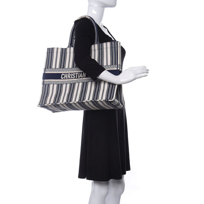 Christian Dior Canvas Embroidered Forte Dei Marmi Striped Book Tote Blue 2 of 14