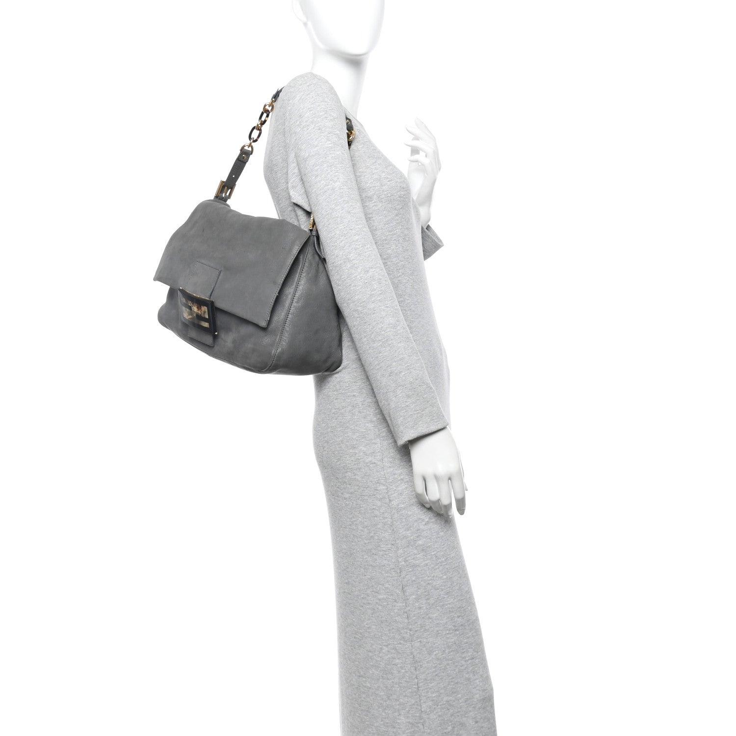 Fendi Vitello Savana Big Mama Baguette Grigio Tartaruga Natural 2 of 13