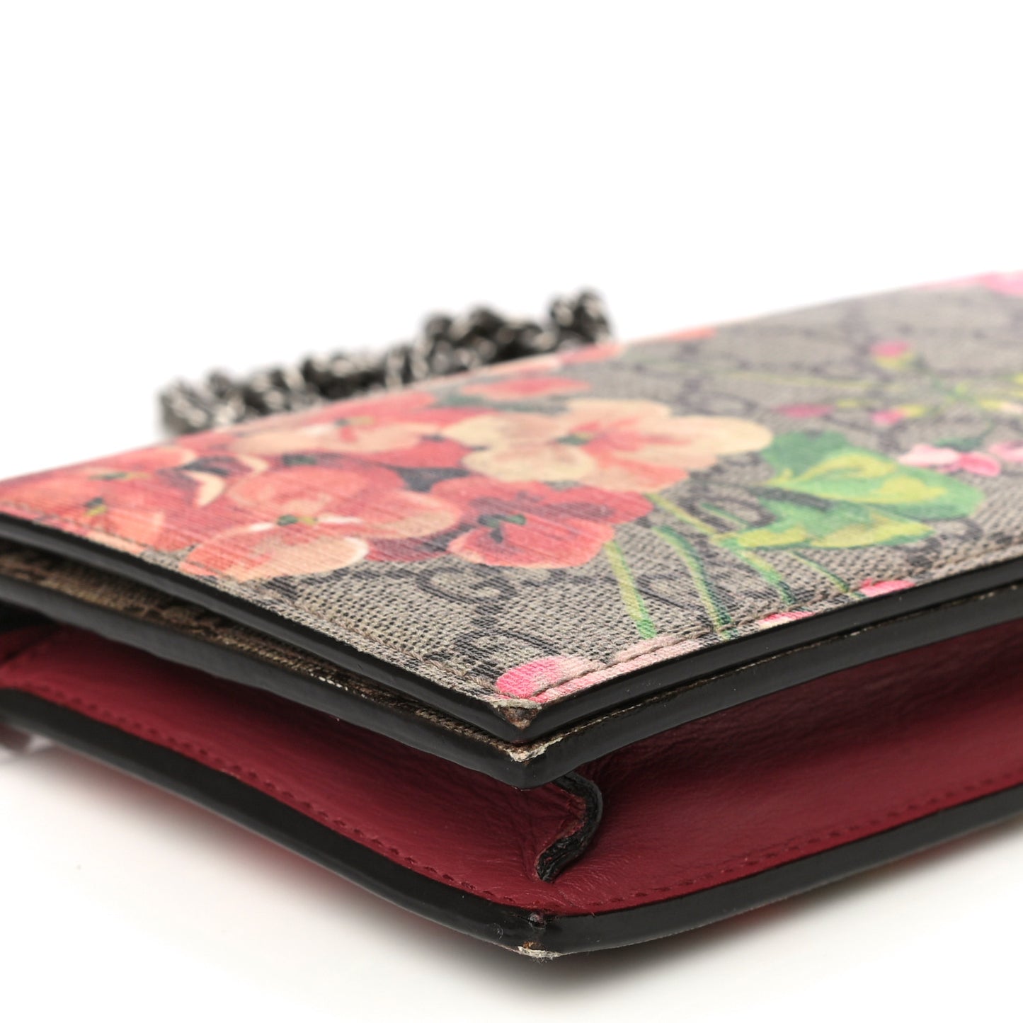 GG Supreme Monogram Blooms Chain Wallet Beige Multicolor Dry Rose