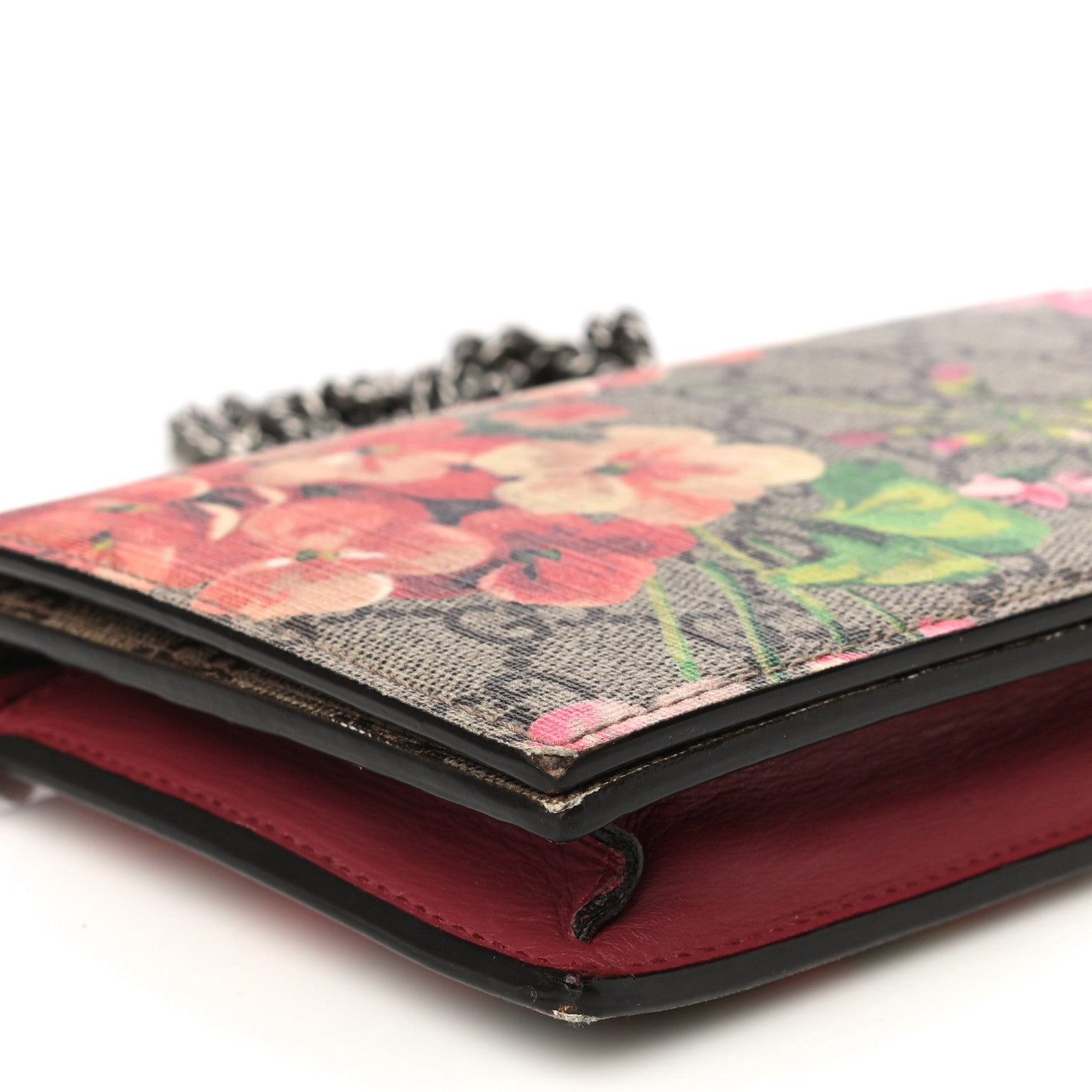 Gucci GG Supreme Monogram Blooms Chain Wallet Beige Multicolor Dry Rose 10 of 14