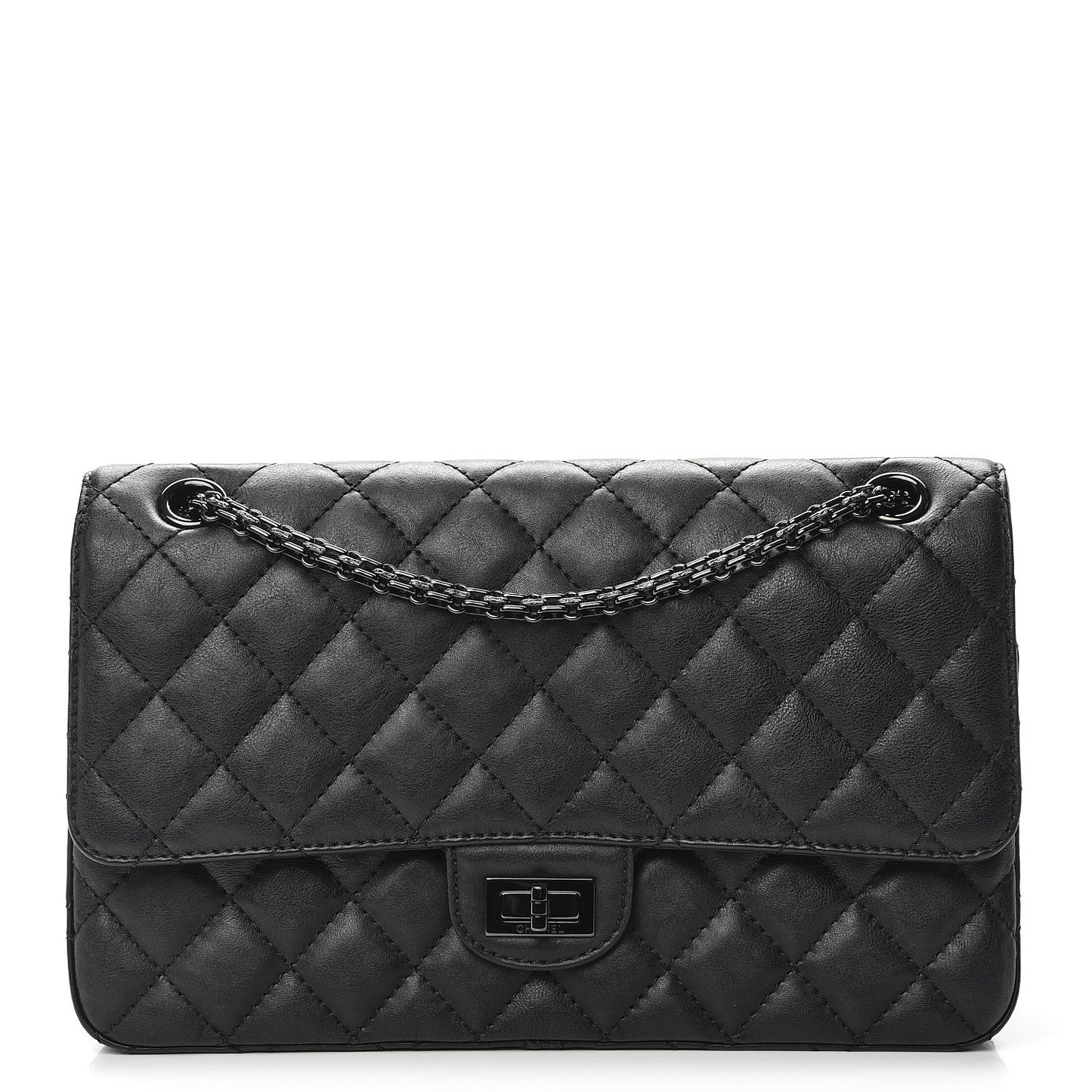 Crumpled Calfskin Quilted 2.55 Reissue 226 Flap So Black