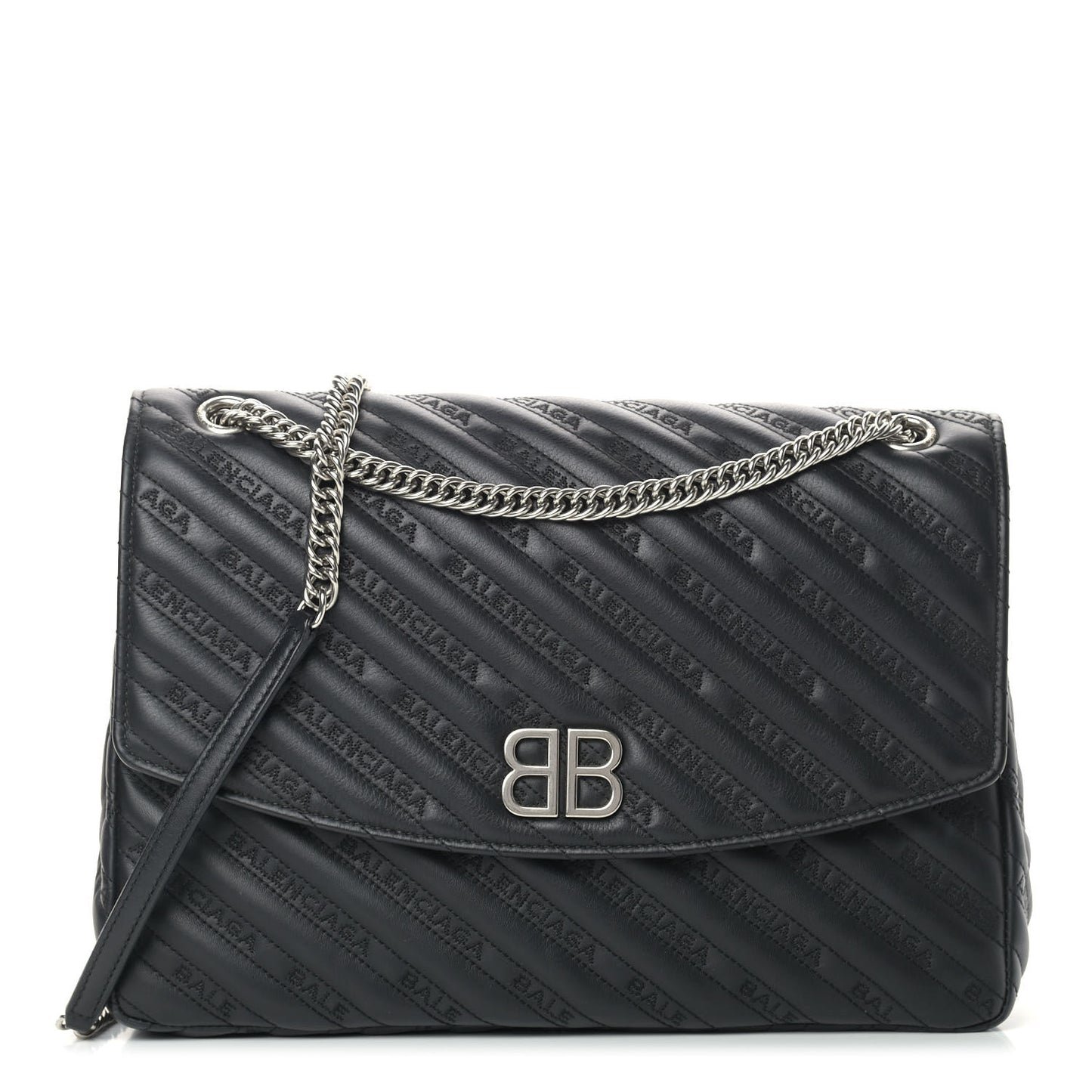 Calfskin Logo Matelasse Large BB Flap Chain Shoulder Bag Black