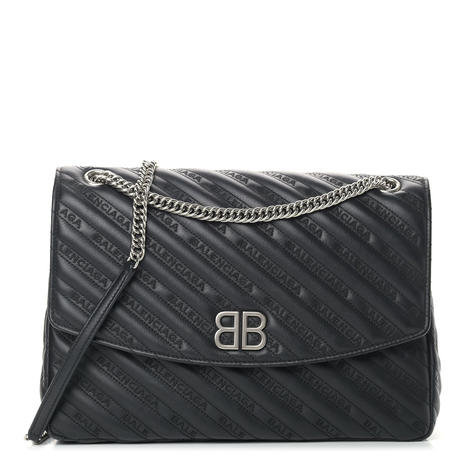 Balenciaga Calfskin Logo Matelasse Large BB Flap Chain Shoulder Bag Black 1 of 11