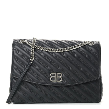 Balenciaga Calfskin Logo Matelasse Large BB Flap Chain Shoulder Bag Black 1 of 11