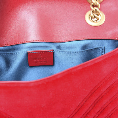 Gucci Velvet Matelasse Mini GG Marmont Shoulder Bag Hibiscus Red 7 of 10
