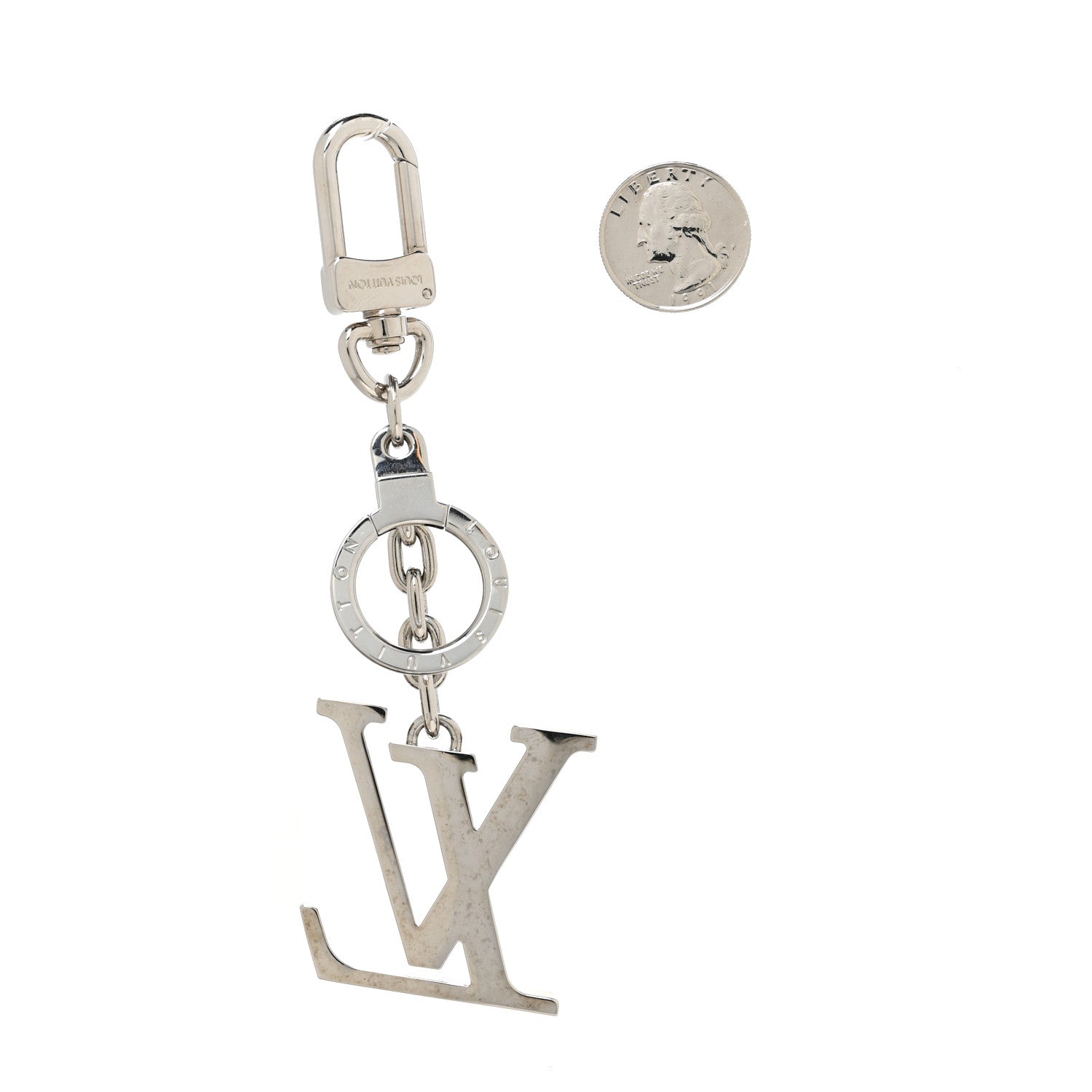 Louis Vuitton Metal Palladiium Finish LV Initiales Bag Charm Key Holder Silver 2 of 4