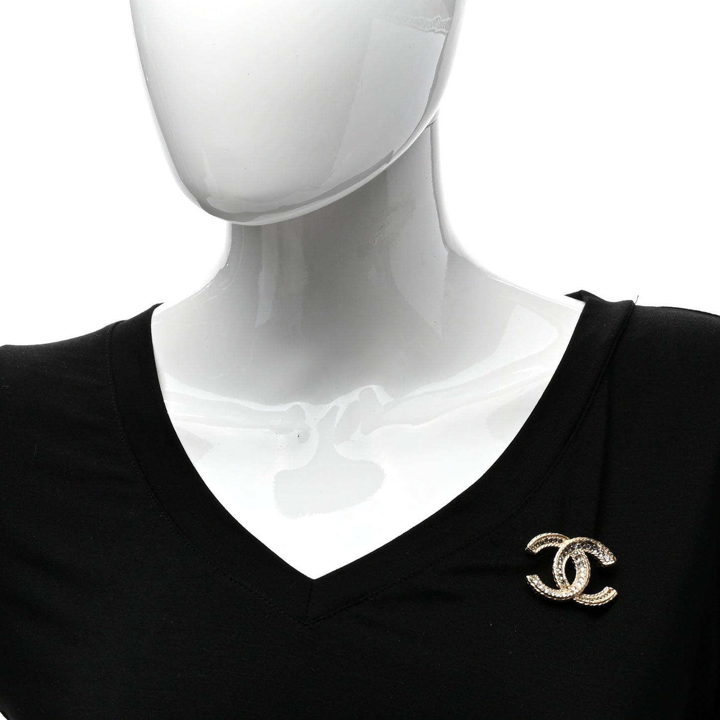 Crystal CC Brooch Pin Light Gold
