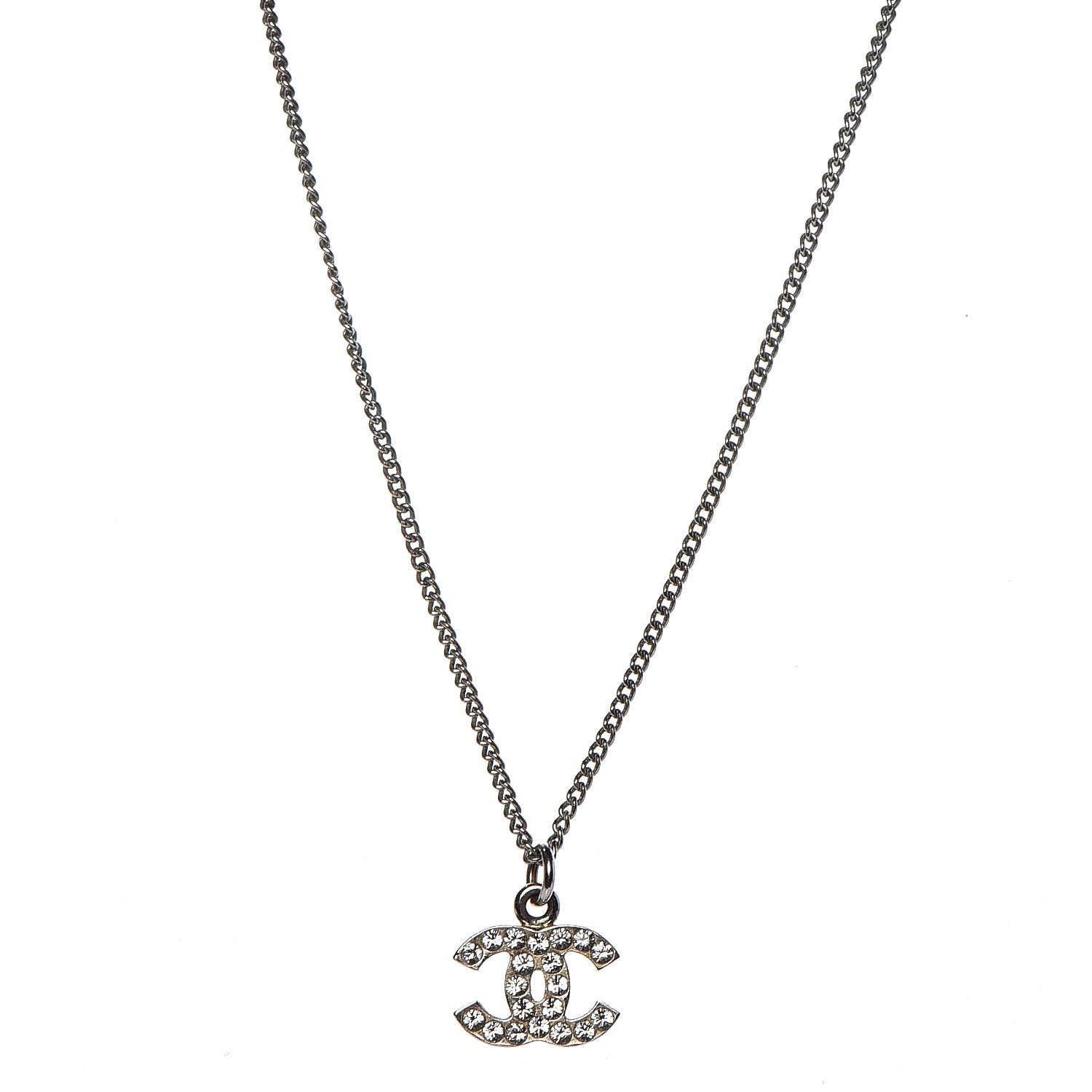 Chanel Crystal Timeless CC Necklace Silver 1 of 7