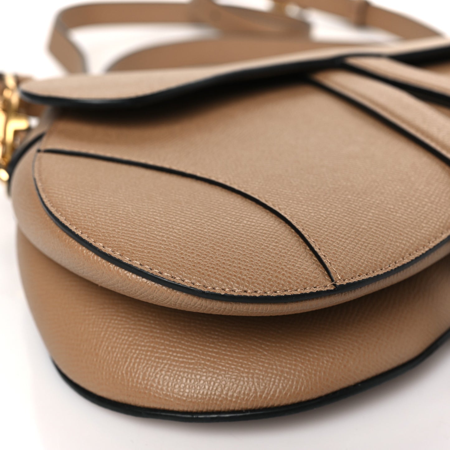 Grained Calfskin Saddle Bag With Strap Warm Taupe